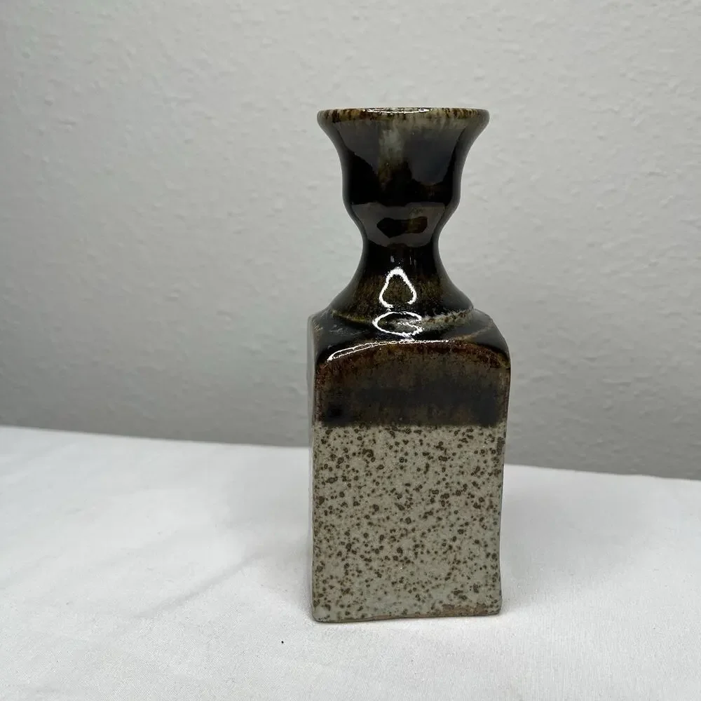 Mini Square Ceramic Vase two-tone glaze for floral arrangement decorative signed